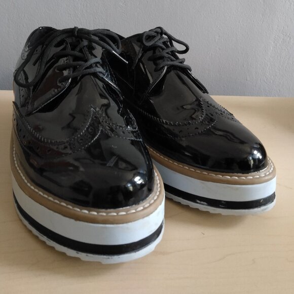 Shoes - Creepers Platform Patent Lace Up Brogue Oxford Wingtip Shoes US9 Platform Wedge